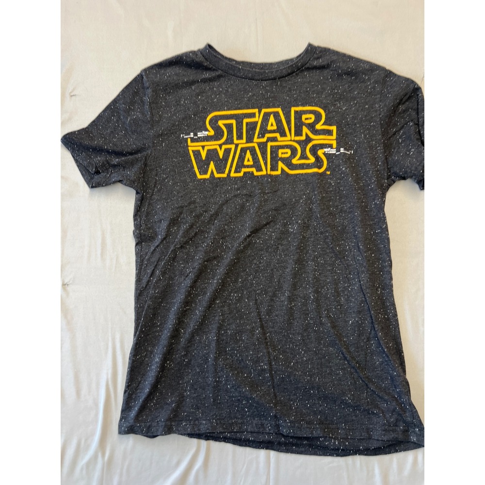 Star Wars Mens Graphic T-Shirt Medium Charcoal Grey Heather Yellow Logo Tee